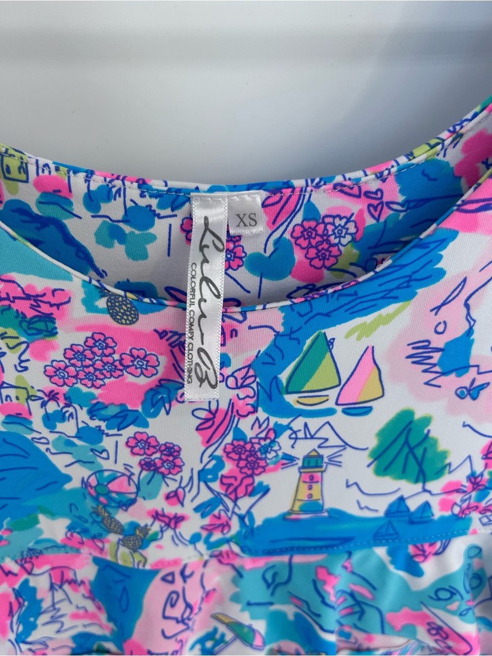 Lulu-B Sleeveless Tropical Sailboat Tiered Ruffle Dress - XS - Picture 2 of 5